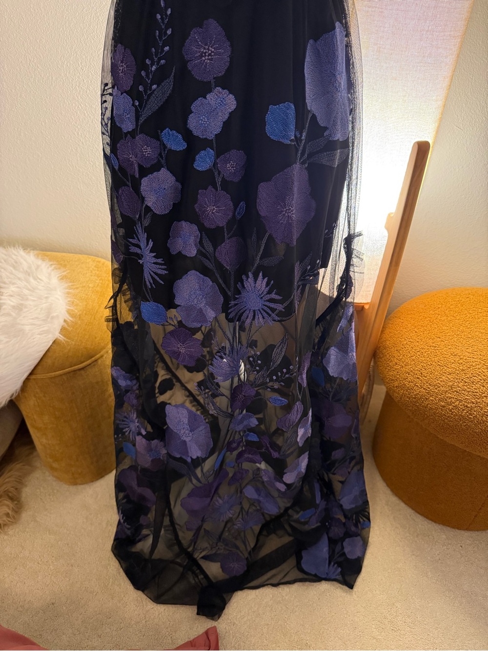 For Love & Lemons Black Maxi Dress with Purple Floral Embroidery - Picture 7 of 9